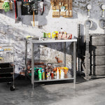 Table de travail en acier inoxydable 2 étagère, pour cuisine, garage, jardin, 90 x 60 x 86 cm, argenté