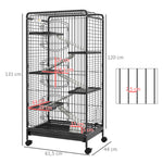 Cage pour Petits Animaux Roulante 5 Rampes 5 Plates-formes Plat et Bouteille d'Eau 250 ml Bac Inférieur Amovible