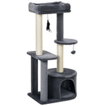 Arbre à chats avec griffoirs grattoirs sisal naturel centre d'activités niche plateformes 2 jouets suspendus gris
