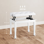 Banc de piano, banc de clavier réglable en hauteur en bois massif, siège rembourré, 64 x 35 x 45-55 cm, blanc
