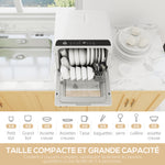 Mini lave-vaisselle compact 4 couverts, lave-vaisselle de table, 6 programmes, commandes tactiles, réservoir 6 L, blanc