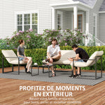 Salon de jardin 4 pièces 4 personnes avec canapé 2 places, 2 fauteuils et 1 table basse gris