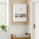 Armoire murale de salle de bain, armoire de toilette, avec portes, étagère, 2 tiroirs, 50,8l x 17,8P x 66H cm, blanc
