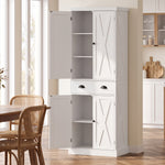 Aparador alto de cocina, armario de cocina con 4 puertas, cajón y estantes ajustables, estilo rústico, 62x38x173cm, blanco