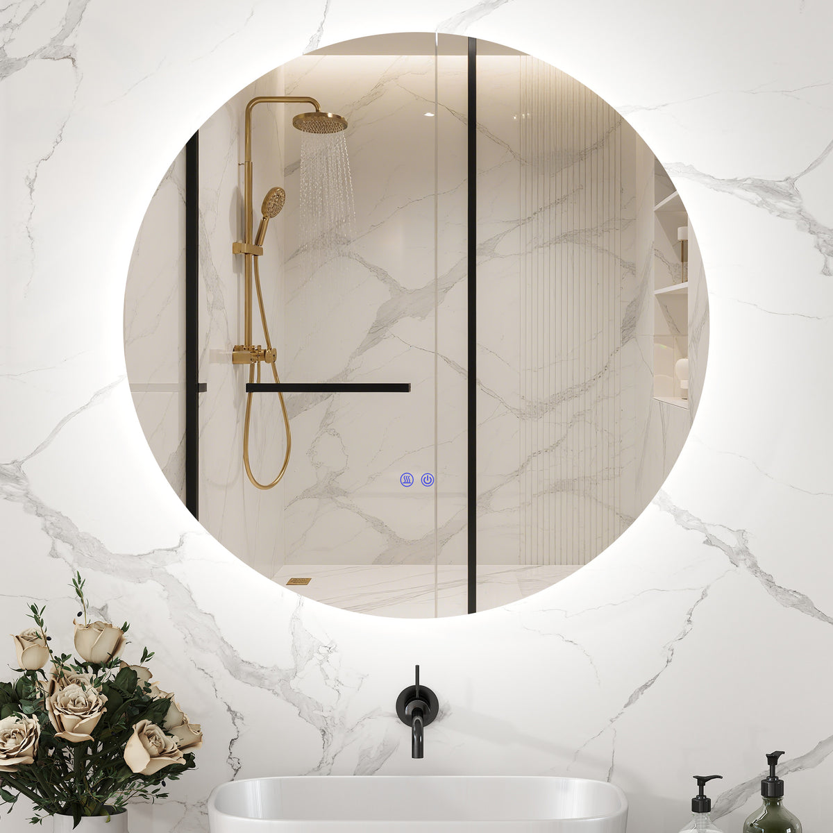 Miroir rond lumineux LED de salle de bain Ø 60 cm mural avec éclairage interrupteur tactile système antibuée  29 W gris