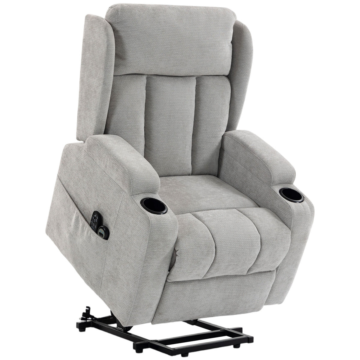 Fauteuil Releveur Électrique Massage et Chauffage, Fauteuil Relax Électrique en Chenille, Appui-tête Pliable, Gris Clair