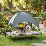 Lit Chien Sureleve avec Parasol, Lit de Camp Chien Chat sur Pieds Tissu Oxford Respirant, Anti-UV Cadre en Métal Sac de Transport Inclus Couchage Extérieur pour Chat 122 x 92 x 108 cm Gris Noir