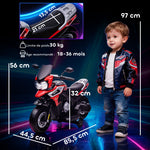 Moto Électrique Enfants 6 V, Voiture Électrique Enfants avec Roues d'Entraînement, Musique, Effets Lumineux, Rouge