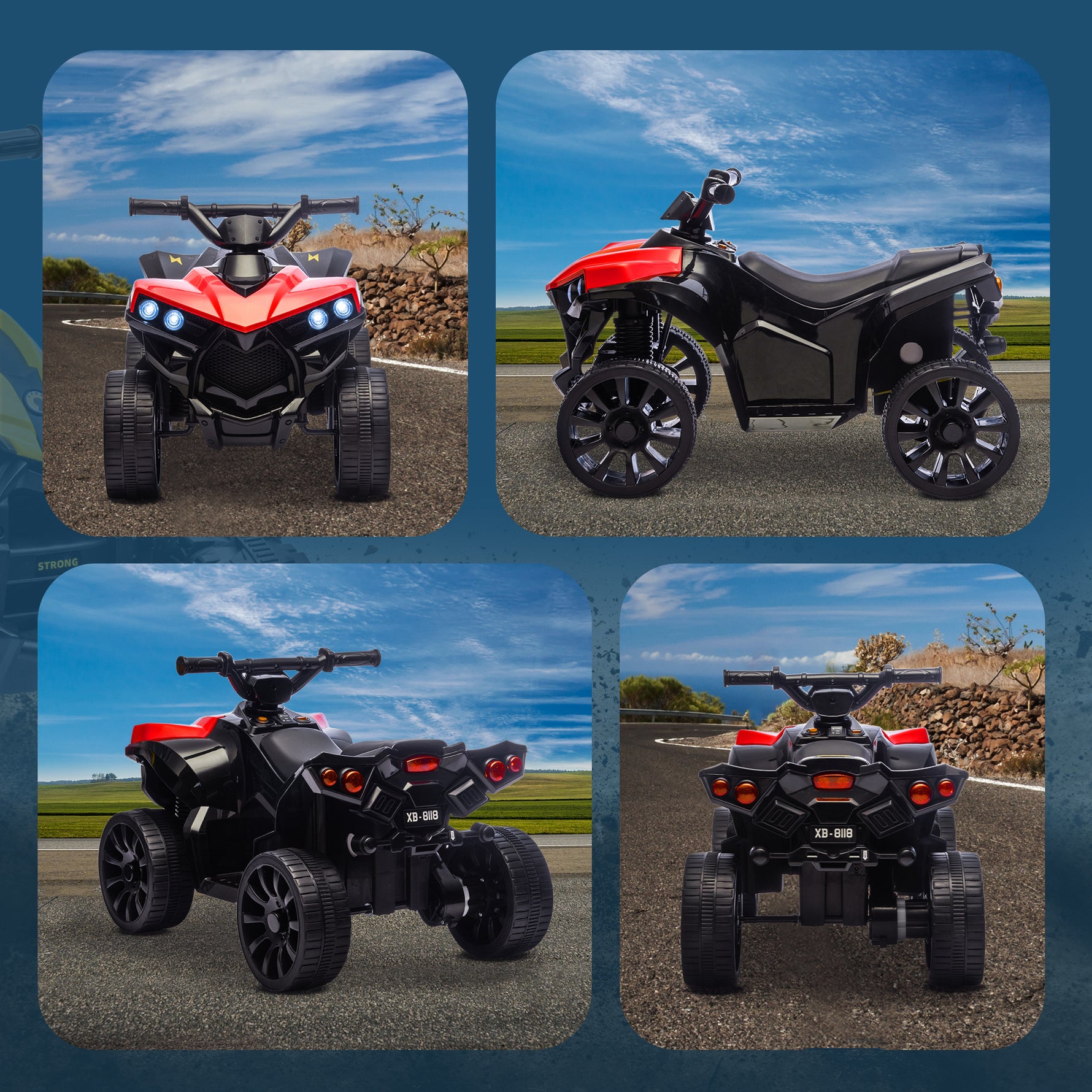 Quad électrique enfant 6V, voiture électrique enfants ATV, musique et phares LED, pour 18-56 mois, 70x42x45cm, rouge