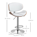 Set of 2 adjustable height bar stools, synthetic upholstery, 53 x 52 x 92-112 cm, white