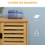 Meuble salle de bain en bambou armoire salle de bain sur pied avec double porte à lattes, 68 x 32 x 86 cm, naturel