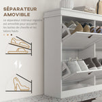 Meuble à chaussures 20 paires, armoire à chaussures, 4 tiroirs rabattables, étagères réglables, 105x24x82,5cm, blanc