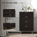 Commode 4 tiroirs commode chambre meuble de rangement moderne avec poignées et pieds dorés, dim. 60 x 40 x 96 cm, noir
