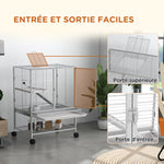 Cage pour petits animaux sur roulettes 2 niveaux avec 2 portes, 1 rampe, 1 étagère de rangement 61,5 x 44,5 x 86 cm gris