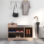 Banc à chaussures 1 tiroir et 3 compartiments, avec coussin rembourrée capacité 5 paires, 76,5 x 30 x 52 cm gris