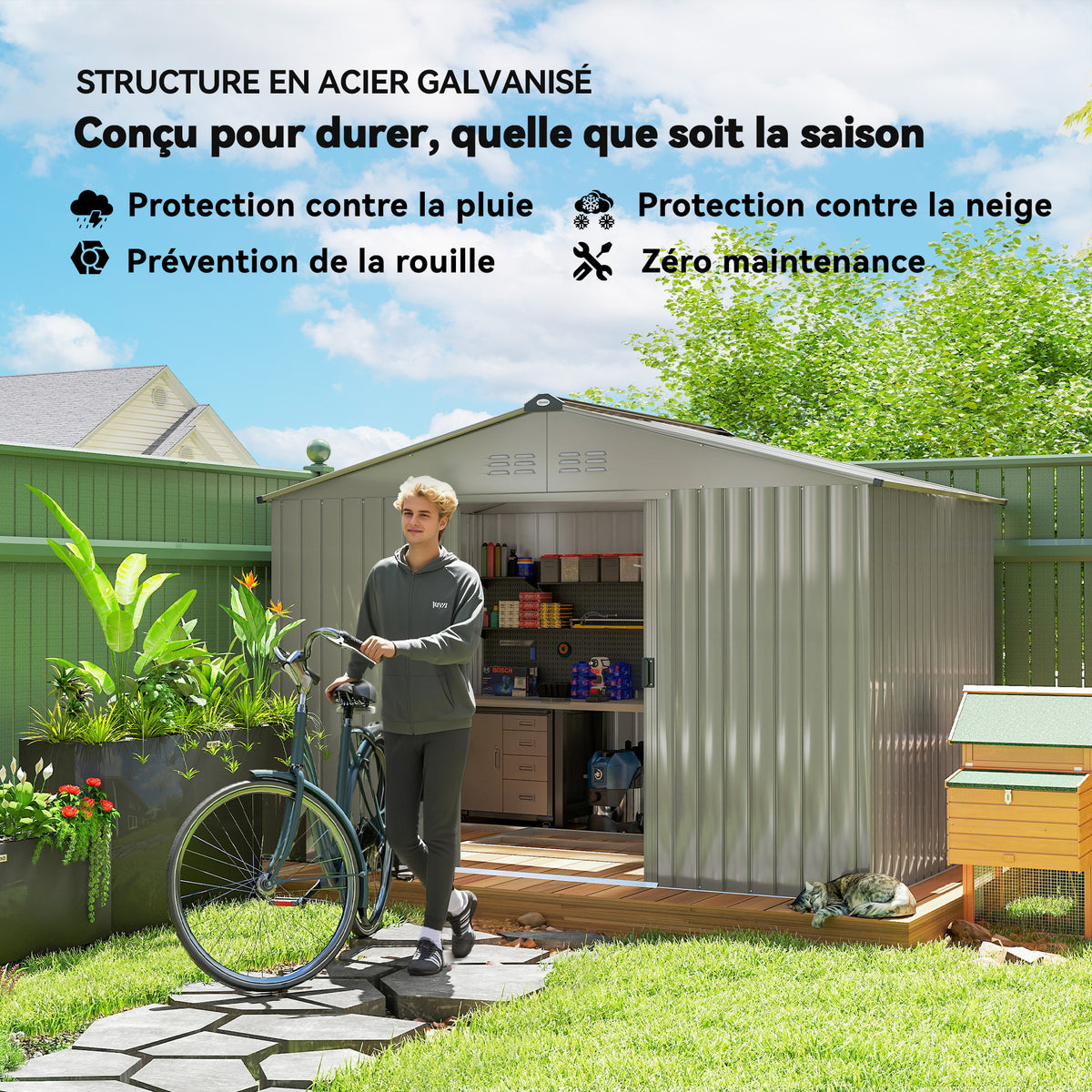 5.4 m² garden shed, dim. 2.77 x 1.95 x 1.92 m, foundation included, sliding door, vents, sheet steel, anthracite