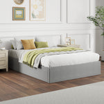 Lit coffre 140 x 190 cm, cadre de lit double rembourré, sommier à lattes en bois, rangement caché, sans bruit, gris