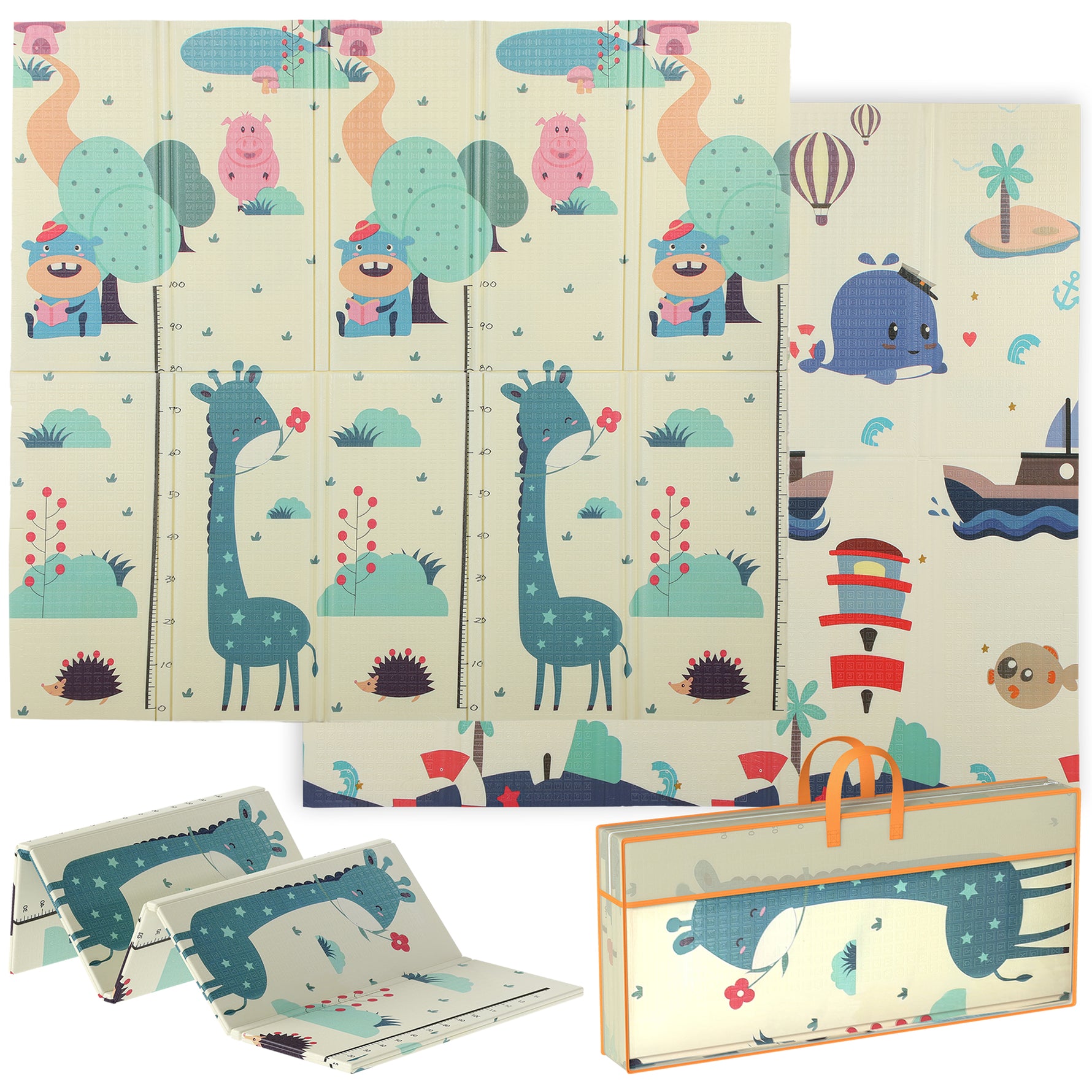 Tapis de jeu pour enfant bebe, tapis d'éveil bébé pliable épais réversible en mousse, 196 x 176 x 1,5 cm, multicolore