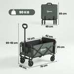 Chariot de transport pliable chariot à roulettes avec poignée télescopique avec ouverture arrière 76 x 48 x 92 cm vert