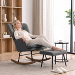 Fauteuil à bascule avec repose-pieds, rocking chair, assise large, dossier haut, coussin inclus, 64 x 89 x 90 cm, gris