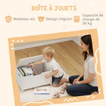 Coffre à jouet enfant avec couvercle rabattable, coffre de rangement enfant, forme d'ours, 60 x 38 x 48 cm, blanc