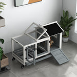 Clapier cage à lapins rongeurs sur roulettes 2 portes verrouillables - dim. 108L x 58l x 73,5H cm - bois massif