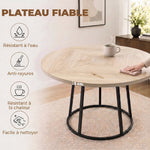 Table à Manger Ronde pour 4 à 6 Personnes, Ø 120 x 75 cm, Table de Cuisine avec Piétement Conique en Métal, Bois Naturel