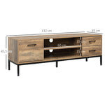 Meuble TV banc TV jusqu'à 50 pouces placard, 2 tiroirs et étagère - 2 passe-câbles - 132 x 39 x 45,5 cm marron noir
