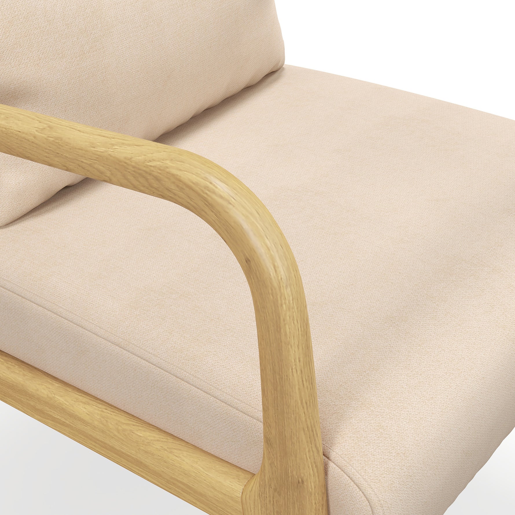 Fauteuil lounge - 3 coussins inclus - assise profonde - accoudoirs - structure bois hévéa - aspect velours beige