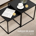 Lot de 2 tables basses gigognes carrées style industriel en métal noir mat - dim. 40 et 35 cm