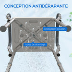 Tabouret de douche pour personnes âgées et handicapées avec accoudoirs, hauteur réglable, patins antidérapants, bleu
