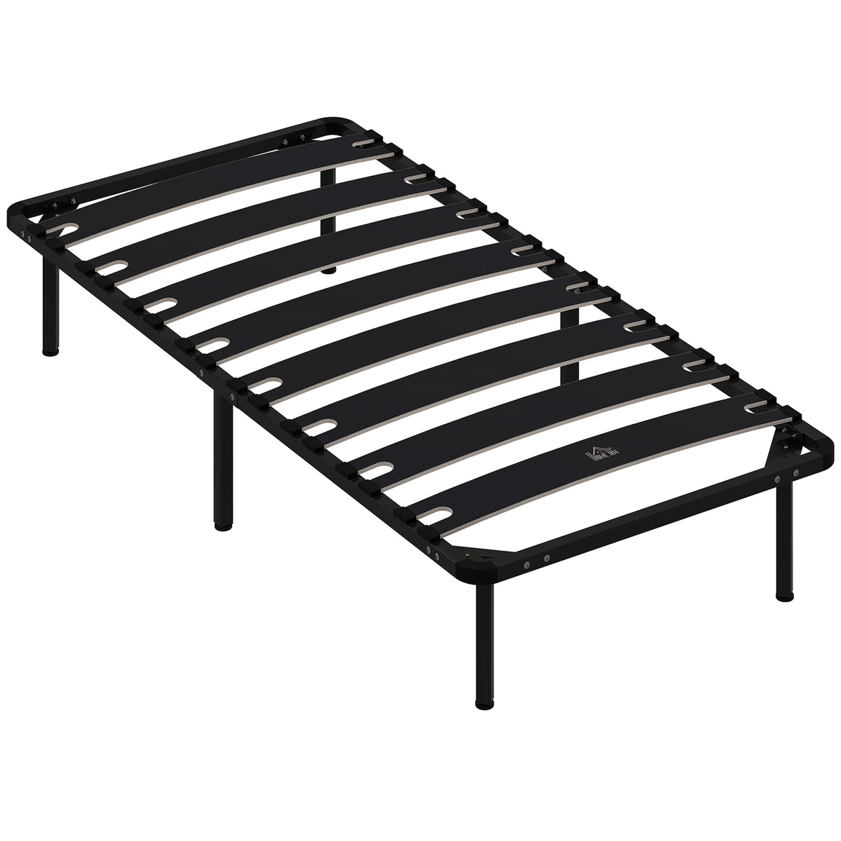Struttura letto 90 x 190 cm, letto singolo con rete a doghe in legno massello e testiera, con vano contenitore sottostante, nero