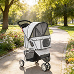 Poussette pour Chien 4 Roues, Chariot Pliable avec Auvent Réglable, Panier de Rangement, 77x44x102cm, Gris