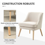 Fauteuil Scandinave Confortable pour Salon et Chambre, Pieds en Bois Massif, Revêtement en Tissu Lin, Beige