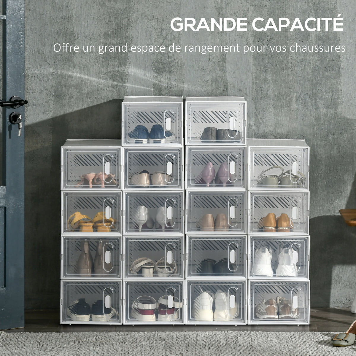 Set di 18 scatole cubiche modulabili portascarpe con ante trasparenti - 25 x 35 x 19 cm