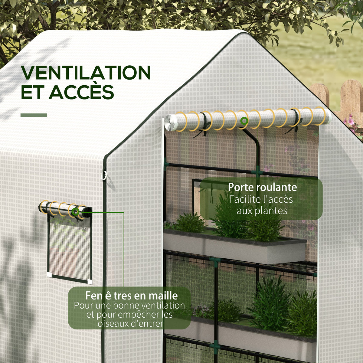 Bâche de remplacement pour serre de jardin 140 x 143 x 190 cm avec fenêtre et porte à fermeture éclair anti-UV