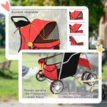 Poussette buggy pliable animaux chariot pliante chien chat porte-gobelet panier de rangement 75 x 45 x 97 cm rouge