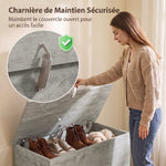 Coffre de Rangement, Banc de Rangement avec Couvercle Rabattable et Charnières de Sécurité, 80 x 40 x 45 cm, Gris