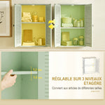 Armoire murale de salle de bain, meuble de rangement suspendu avec 2 portes persiennes et étagère réglable, vert