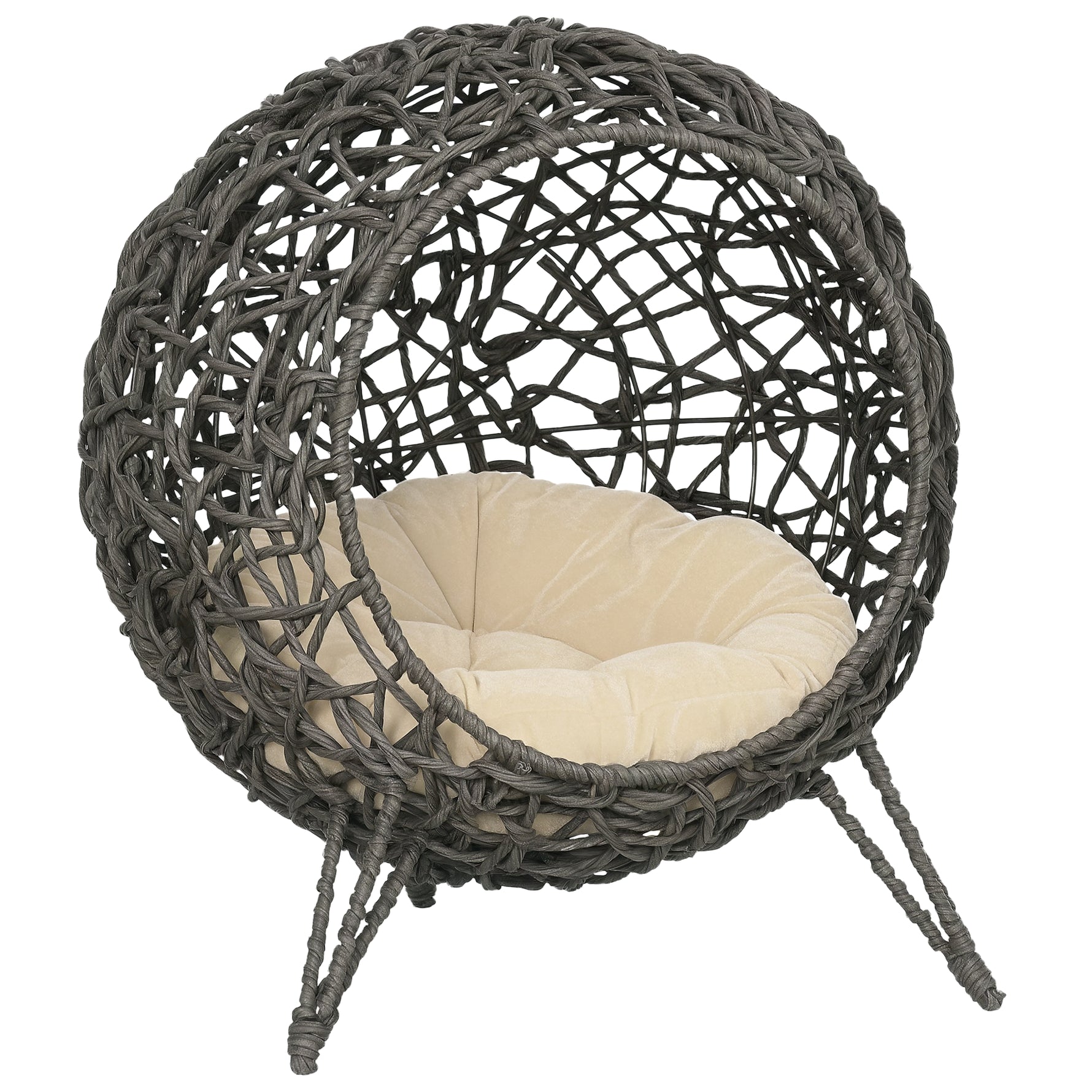 Panier chat lit surélevé chat cosy niche grotte Ø 52 x 58H cm coussin moelleux inclus résine tressée imitation