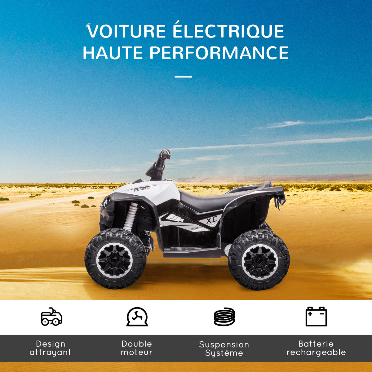 Elektrisches Kinder-Quad-Buggy 12 V 6 km/h max. Leuchteffekte Kindersitz für 3-5 Jahre Metall PP schwarz weiß