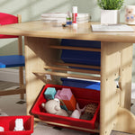 Table enfant avec 2 chaises ensemble table et chaises enfants 3 pièces en bois avec 4 bacs de rangement bois naturel