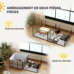 Parc de Mise Bas pour Chien 2 Compartiments Séparés avec Toile Oxford Coupe-Vent 7 Panneaux 203x102x60cm Noir