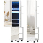 Armoire à bijoux armoire avec miroir sur pied pivotante à 360° éclairage LED 37x40x165,5cm cadre blanc, doublure noire