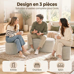 Fluwelen opbergbank, 3-in-1 poef met opbergruimte en 2 geïntegreerde krukjes, 82x43x44cm, beige