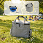 Sac de Transport pour Chien avec Poches, 2 Sacs à Nourriture, Bol Pliable, Séparateur Réglable, 38x17x35cm, Gris Clair