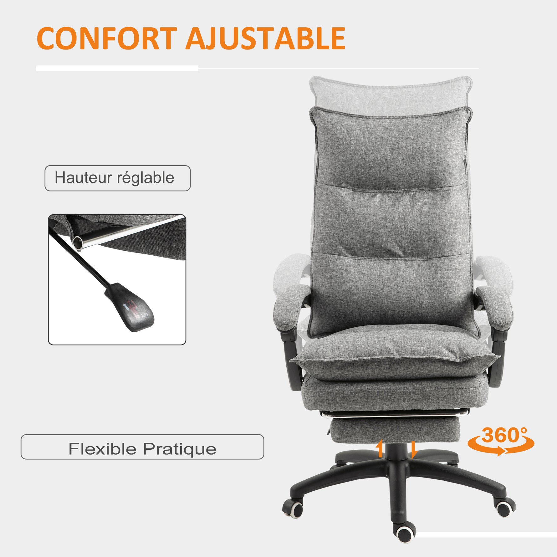 Fauteuil de bureau massant ergonomique, chaise de bureau avec dossier inclinable, hauteur réglable