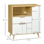 Meuble de rangement cuisine pour micro-ondes, 1 tiroir, 2 placards une étagère, 90 x 40 x 98,5 cm, bois et blanc