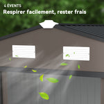 Abri de jardin 5,4 m² 2,77 x 1,95 x 1,92 m kit de fondation porte coulissante ventilations acier galvanisé, marron