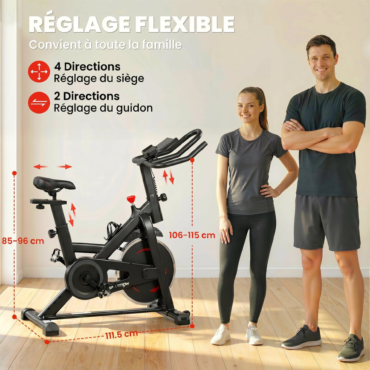 Vélo d'Appartement Silencieux avec Résistance Magnétique Réglable, APP Connectez, Écran LCD, 111,5x52,5x114,5cm, Noir